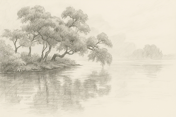 JPG 나무 식물 예술 잎 일러스트 자연 날씨 미술 풍경 강 반사 평화 노을 수면 숲 스케치 조용 뷰티풀 차분 국내일러스트 AI일러스트 AI콘텐츠 자연요소 컨셉 문화예술 물 생태계 파일형식