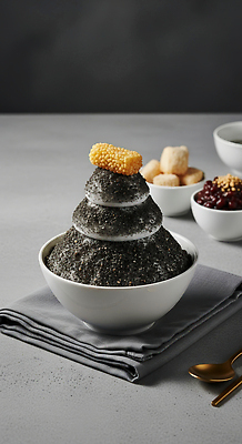 JPG 편집이미지 한국전통 음식 재료 디저트 요리 여름 카페 달콤 맛 시원함 토핑 빙수 흑임자 편집실사 AI포토 AI콘텐츠 전통 계절 컨셉 한국 씨앗 상점 CG 파일형식