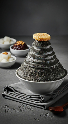 JPG 편집이미지 재료 디저트 한국 요리 여름 검은색 맛 토핑 빙수 먹거리 찹쌀 콩가루 편집실사 AI포토 AI콘텐츠 계절 아시아 음식 컬러 컨셉 쌀 가루 CG 파일형식