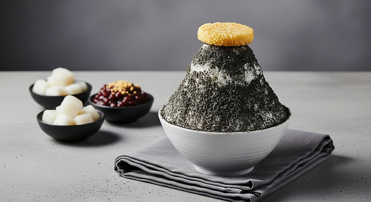 JPG 모양 편집이미지 음식 탁자 디저트 한국 여름 식사 견과류 달콤 부드러움 빙수 팥 흑설탕 플레이팅 편집실사 AI포토 AI콘텐츠 계절 아시아 가구 감각 맛 상차림 설탕 CG 파일형식