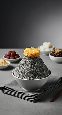 JPG 편집이미지 한식 음식 재료 디저트 떡 요리 달콤 맛 빙수 검은깨 간편조리식품 편집실사 AI포토 AI콘텐츠 컨셉 CG 깨 파일형식