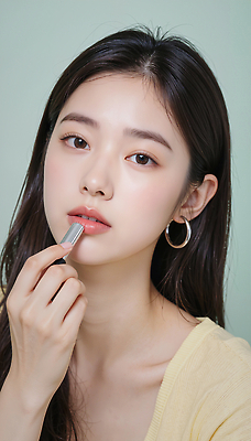 JPG 편집이미지 여자 얼굴 화장 뷰티 머리카락 화장품 립스틱 피부 화사함 립메이크업 스타일링 의료성형뷰티 편집실사 AI인물포토 AI콘텐츠 컨셉 사람 신체부위 머리 CG 파일형식 AI포토