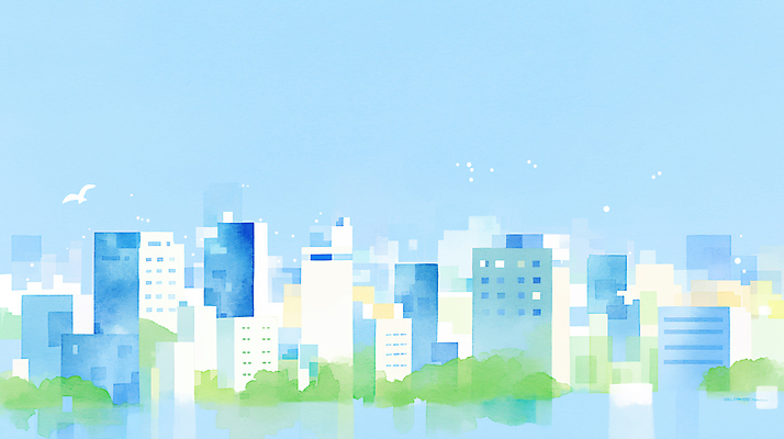 JPG 현대건축 일러스트 자연 하늘 수채화 풍경 빌딩 건물 일상 환경 도시 만화 이미지 대도시 조화 스카이라인 녹지 색감 청명 국내일러스트 AI일러스트 AI콘텐츠 건축물 건축 라이프 생태계 파일형식