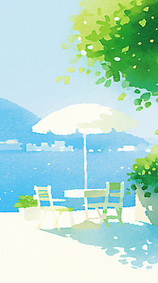 JPG 여유 바다 컬러 의자 일러스트 자연 탁자 휴식 미술 풍경 해변 일상 여름 파란색 햇빛 공간 파라솔 편안함 뷰티풀 국내일러스트 AI일러스트 AI콘텐츠 계절 감정 가구 컨셉 문화예술 라이프 태양 감각 생태계 파일형식