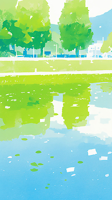 JPG 나무 공원 호수 컬러 일러스트 자연 하늘 생명 나뭇잎 풍경 물 여름 햇빛 반사 평화 시간 높이 그림 위치 차분 국내일러스트 AI일러스트 AI콘텐츠 자연요소 식물 계절 공공시설 컨셉 잎 태양 생태계 파일형식