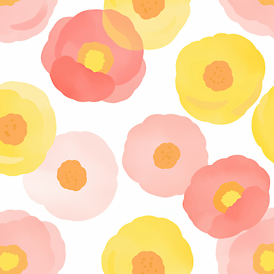 JPG 디자인 꽃 감정 예술 분홍색 컬러 백그라운드 꽃무늬 패턴 일러스트 자연 수채화 장식 빨간색 노란색 봄 그림 부드러움 화사함 뷰티풀 국내일러스트 AI일러스트 AI콘텐츠 식물 계절 컨셉 무늬 감각 생태계 파일형식