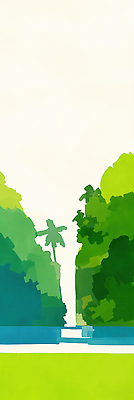 JPG 나무 여행 일러스트 자연 생명 열대 물줄기 풍경 취미 여름 햇빛 평화 소리 숲 조화 뷰티풀 색감 울창 국내일러스트 AI일러스트 AI콘텐츠 식물 계절 컨셉 물 태양 생태계 파일형식