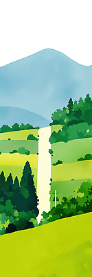 JPG 여행 일러스트 자연 하늘 생명 휴식 산 풍경 초록색 여름 햇빛 평화 폭포 흐름 숲 시원함 언덕 뷰티풀 경관 국내일러스트 AI일러스트 AI콘텐츠 계절 컬러 컨셉 태양 생태계 파일형식