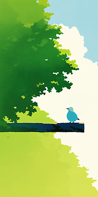 JPG 나무 컬러 잎 일러스트 자연 조류 생명 풍경 여름 파란색 햇빛 평화 환경 고요 나뭇가지 신선 시원함 조용 조화 국내일러스트 AI일러스트 AI콘텐츠 식물 동물 계절 컨셉 태양 생태계 파일형식