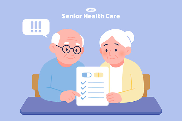 부부 노년 일러스트 의학 커뮤니케이션 건강 안전 생활 건강관리 노부부 정보 상담 소통 공동체 돌봄 이해 지원 체크리스트 노화 국내일러스트 AI파일 커플 컨셉 모션 관리 성인 파일형식 벡터