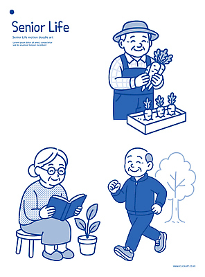 식물 노년 행복 일러스트 모션 자연 건강 웃음 안전 취미 생활 노후 독서 운동 정원 체험 커뮤니티 지원 국내일러스트 AI파일 감정 컨셉 표정 성인 생태계 파일형식 벡터