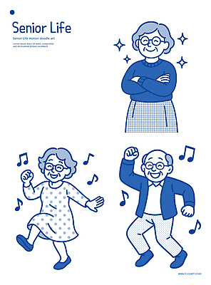 노년 행복 감정 문화 예술 음악 일러스트 모션 사랑 웃음 라이프 기쁨 표현 춤 연령 노인복지 커뮤니티 긍정적 특징 국내일러스트 AI파일 문화예술 표정 성인 생활 복지 파일형식 벡터