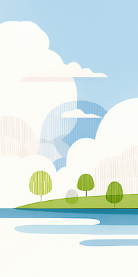 JPG 나무 구름 호수 컬러 일러스트 자연 하늘 생명 바람 풍경 초원 여름 태양 평화 고요 산책 숲 즐거움 뷰티풀 국내일러스트 AI일러스트 AI콘텐츠 자연요소 식물 계절 감정 컨셉 날씨 휴식 생태계 파일형식