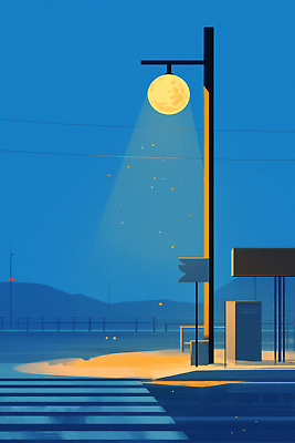 JPG 여행 일러스트 하늘 휴식 조명 산 거리 따뜻함 풍경 평화 고요 공간 만남 대기 도시 버스정류장 달빛 순간 국내일러스트 AI일러스트 AI콘텐츠 컨셉 달 역 파일형식