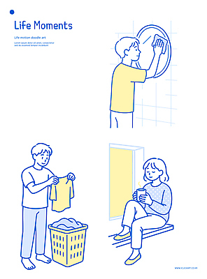 라이프스타일 문화 가사 일러스트 가족 모션 아침 휴식 일상 생활 빨래 저녁 편안함 청소 친환경 정리 자아 창문닦기 국내일러스트 AI파일 주간 컨셉 관계 라이프 환경 감각 야간 닦기 파일형식 벡터