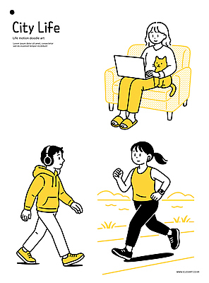 여유 일러스트 모션 청소년 여러명 성인 취미 일상 생활 반려동물 컴퓨터 소파 달리기 운동 걷기 에너지 도시 순간 국내일러스트 AI파일 동물 감정 다수 의자 건강 사람 라이프 전자제품 파일형식 벡터