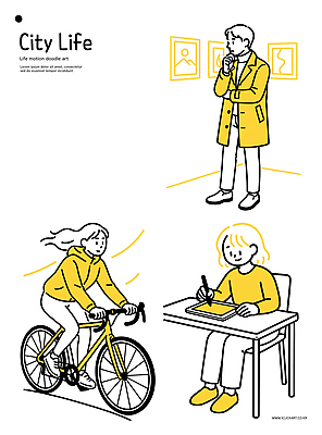 여자 남자 문화 예술 컬러 생각 일러스트 모션 거리 일상 생활 자전거 도시 그리기 그림 시민 창의성 국내일러스트 AI파일 사람 라이프 바이크 국민 파일형식 벡터