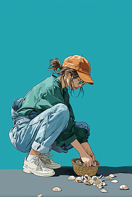 여자 바다 일러스트 모션 자연 조개 바닥 상반신 취미 해변 여름 바구니 과자 수확 자신감 즐거움 소통 국내일러스트 AI파일 계절 감정 컨셉 농업 어패류 디저트 사람 생태계 파일형식 벡터