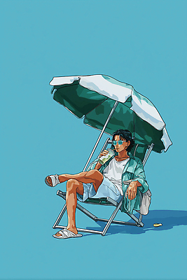 남자 음료 바다 의자 일러스트 하늘 휴식 취미 해변 일상 여름 운동복 선글라스 햇빛 파라솔 편안함 시원함 즐거움 국내일러스트 AI파일 옷 계절 감정 안경 가구 컨셉 사람 라이프 태양 감각 파일형식 벡터