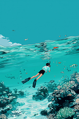 바다 일러스트 자연 소년 해변 여름 햇빛 수영 수중동물 도전 수상스포츠 스노클링 산호 열대어 국내일러스트 AI파일 동물 계절 남자 어린이 스포츠 어류 태양 자포동물 생태계 파일형식 벡터