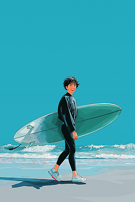 수영복 여유 스포츠 파도 바다 일러스트 모션 미소 청년 해변 여름 운동 걷기 자유 보드 서핑 즐거움 해수욕 국내일러스트 AI파일 옷 계절 감정 컨셉 휴가 표정 건강 성인 수상스포츠 파일형식 벡터