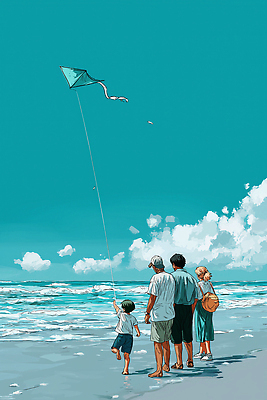 행복 어린이 파도 바다 여행 일러스트 가족 자연 놀이 하늘 날리기 함께함 풍경 성인 해변 여름 소풍 시간 시원함 연 즐거움 국내일러스트 AI파일 계절 감정 컨셉 관계 모션 사람 야외활동 놀이용품 생태계 파일형식 벡터