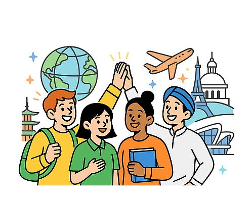 유럽 아시아 문화 지구 여행 일러스트 비행기 친구 학습 글로벌 평화 다양 만남 탐험 도전 체험 즐거움 격려 소통 랜드마크 국내일러스트 AI파일 교육 감정 나라 다수 컨셉 관계 항공교통 모션 대중교통 파일형식 벡터