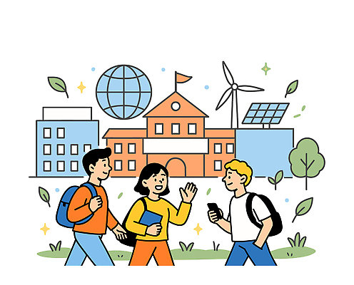 학생 지구 일러스트 학교 대화 풍경 여름 친구 스마트폰 걷기 믿음 환경 활발 모임 풍력에너지 즐거움 시설 친환경 대학교 태양에너지 소통 국내일러스트 AI파일 계절 교육 감정 컨셉 관계 모션 말하기 핸드폰 스마트기기 그린에너지 파일형식 벡터