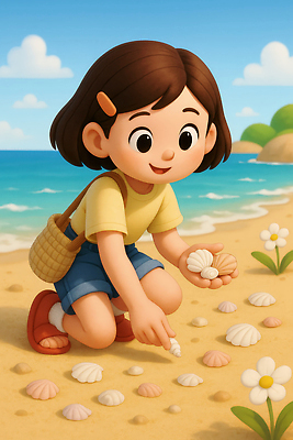 JPG 꽃 어린이 모래 바다 컬러 일러스트 가족 모션 자연 놀이 조개 소녀 해변 여름 햇빛 환경 놀이터 즐거움 줍기 국내일러스트 AI일러스트 AI콘텐츠 식물 계절 여자 감정 관계 어패류 사람 태양 생태계 파일형식