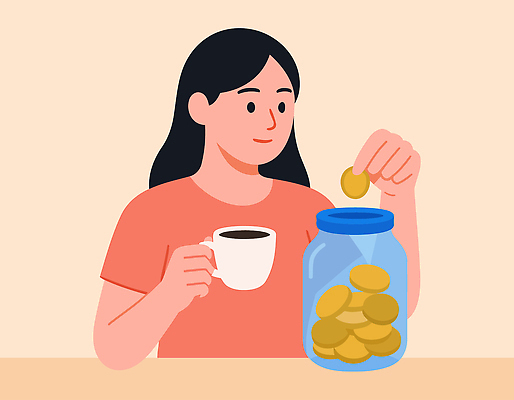 손 여자 여유 커피 음료 음식 일러스트 디저트 통 일상 과자 식사 기쁨 달콤 편안함 즐거움 꺼내기 순간 오후 차분 국내일러스트 AI파일 감정 컨셉 모션 사람 라이프 신체부위 감각 맛 파일형식 벡터