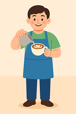 손 남자 커피 음료 일러스트 따뜻함 요리 카페 우유 작업 맛 커피잔 집중 즐거움 그림 바리스타 라떼 창의성 카페인 국내일러스트 AI파일 직업 감정 컨셉 잔 유제품 사람 신체부위 상점 파일형식 벡터