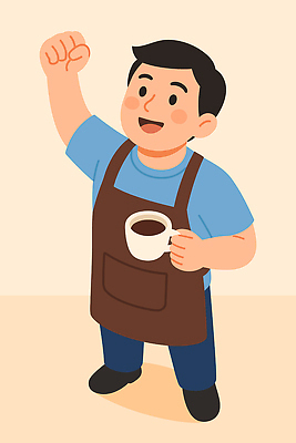 남자 행복 커피 음료 티셔츠 일러스트 표정 손짓 일상 캐주얼 앞치마 카페 기쁨 작업 즐거움 서비스 열정 바리스타 전문 국내일러스트 AI파일 직업 옷 감정 셔츠 모션 사람 라이프 상점 파일형식 벡터