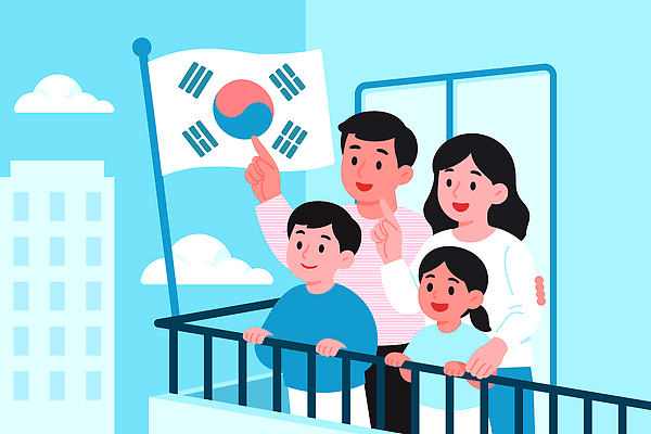 전통 문화 일러스트 가족 응원 모션 아침 기념 서울 함께함 희망 힘 기쁨 발코니 태극기 즐거움 광복절 소통 나란히 연대 국내일러스트 AI파일 주간 감정 컨셉 관계 한국 공휴일 국기 국경일 파일형식 벡터