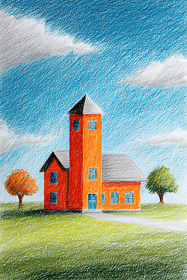 JPG 나무 건축 일러스트 창문 자연 잔디 문 평화 정원 터치 색칠 그림 크레파스 흰구름 경관 국내일러스트 AI일러스트 AI콘텐츠 식물 컨셉 학용품 풍경 생태계 파일형식 구름_자연