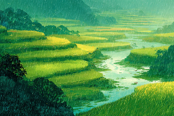 JPG 나무 식물 구름 계절 농업 일러스트 자연 풍경 초원 초록색 물 강 평화 수확 비석 생태계 감성 흐림 색감 국내일러스트 AI일러스트 AI콘텐츠 자연요소 산업 컬러 컨셉 날씨 파일형식