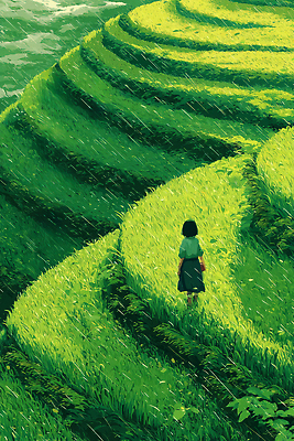 JPG 식물 전통 여행 농업 일러스트 자연 생명 한국 풍경 소녀 초록색 여름 햇빛 평화 감상 농촌 땅 조경 계단식논 뷰티풀 풍요 국내일러스트 AI일러스트 AI콘텐츠 계절 여자 산업 아시아 어린이 컬러 컨셉 논 태양 시골 생태계 파일형식