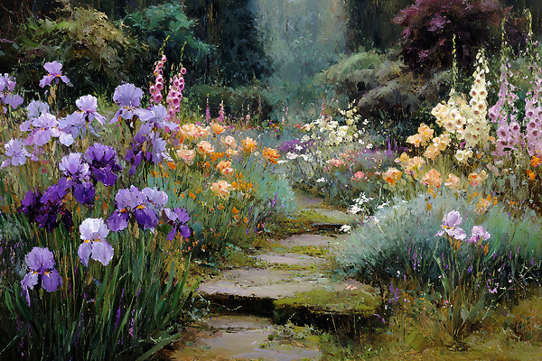 JPG 식물 편집이미지 꽃 길 화초 자연 풍경 햇빛 정원 들꽃 조경 아이리스 만개 모란 뷰티풀 편집실사 AI일러스트 AI콘텐츠 태양 CG 생태계 파일형식