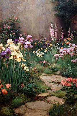 JPG 식물 편집이미지 꽃 컬러 꽃밭 자연 풍경 햇빛 장미 평화 정원 성장 아이리스 돌길 뷰티풀 편집실사 AI일러스트 AI콘텐츠 길 컨셉 태양 CG 생태계 파일형식