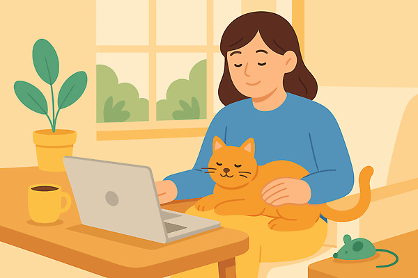 식물 여자 커피 일러스트 창문 주택 따뜻함 웃음 일상 반려동물 컴퓨터 소파 햇빛 고양이 기쁨 방 작업 편안함 집중 Creativity 국내일러스트 AI파일 동물 감정 음료 컨셉 의자 포유류 표정 사람 건물 라이프 전자제품 태양 감각 파일형식 벡터