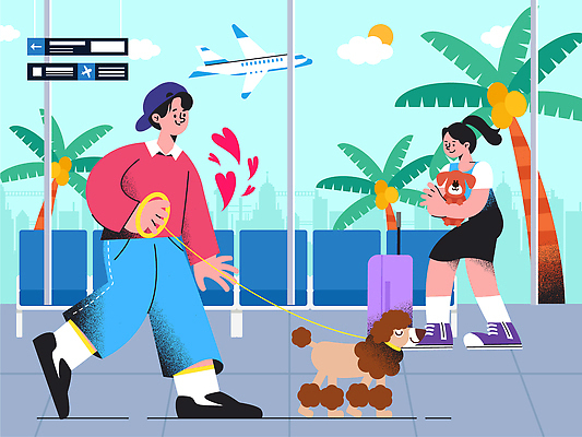 동물 여자 남자 감정 반려견 여행 운동화 일러스트 비행기 실내 잔디 여러명 반려동물 캐리어 짐 공항 즐거움 활기 대기실 여행준비 국내일러스트 AI파일 식물 다수 신발 컨셉 항공교통 교통시설 대중교통 사람 내부 여행가방 공간 개 준비 파일형식 벡터