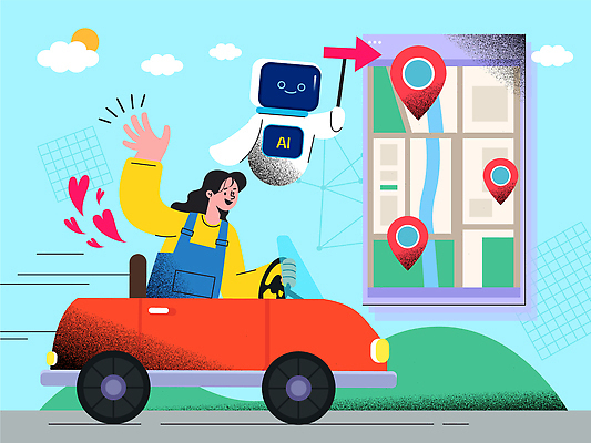 여자 여행 백그라운드 지도 밭 일러스트 자동차 하늘 기술 그래픽 빨간색 행선지 운전 즐거움 위치 탐색 소통 AI_인공지능 국내일러스트 AI파일 감정 육상교통 컬러 컨셉 농업 모션 사람 파일형식 벡터