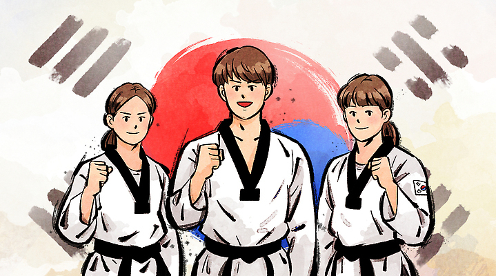 PSD 학생 전통 스포츠 컬러 포즈 일러스트 한국 도복 운동 자신감 그룹 국기 체육 연습 태권도 스승 제자 커뮤니티 사범 국내일러스트 옷 감정 아시아 건강 격투기 파일형식