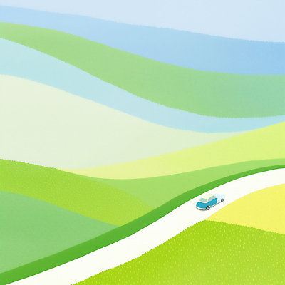 JPG 도로 여유 여행 일러스트 자동차 자연 하늘 풍경 일상 파란색 드라이브 시원함 언덕 색감 평원 경관 국내일러스트 AI일러스트 AI콘텐츠 감정 길 육상교통 컬러 교통시설 라이프 운전 생태계 파일형식