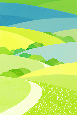 JPG 나무 계절 길 여유 이동 곡선 일러스트 자연 하늘 날씨 따뜻함 풍경 초원 초록색 햇빛 평화 신선 체험 언덕 뷰티풀 국내일러스트 AI일러스트 AI콘텐츠 식물 감정 선 컬러 컨셉 태양 생태계 파일형식