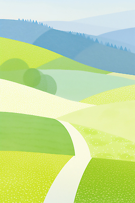 JPG 나무 길 일러스트 자연 하늘 미소 풍경 초원 초록색 햇빛 농경지 평화 환경 봄 기쁨 언덕 조화 단순화된 뷰티풀 국내일러스트 AI일러스트 AI콘텐츠 식물 계절 감정 컬러 컨셉 표정 태양 농장 생태계 파일형식