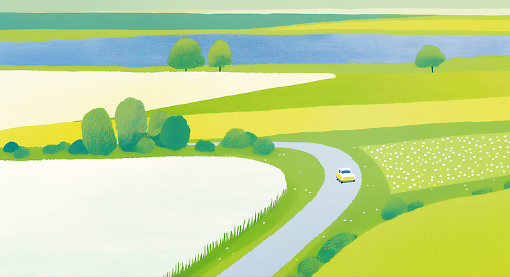JPG 계절 도로 길 여행 일러스트 자동차 자연 하늘 풍경 일상 초록색 여름 강 햇빛 평화 시골 풍경화 국내일러스트 AI일러스트 AI콘텐츠 육상교통 컬러 컨셉 교통시설 라이프 태양 그림 생태계 파일형식