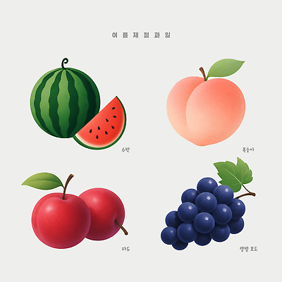 PSD 컬러 과일 일러스트 자연 포도 수박 여름 신선 맛 복숭아 자두 제철 국내일러스트 계절 컨셉 생태계 파일형식