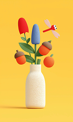 JPG 식물 편집이미지 디자인 열매 꽃 예술 컬러 곤충 백그라운드 자연 장식 인테리어 노란색 3D 정원 꽃병 편집3D AI컴퓨터그래픽 AI콘텐츠 동물 디지털합성 생태계 파일형식