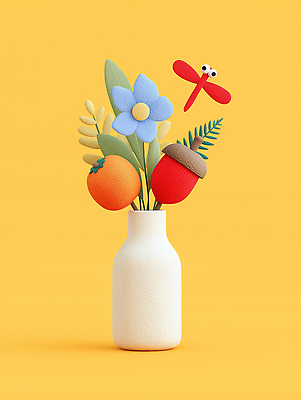 JPG 식물 편집이미지 디자인 꽃 예술 컬러 과일 자연 장식 인테리어 노란색 3D 꽃병 조화 뷰티풀 생동감 창의성 편집3D AI컴퓨터그래픽 AI콘텐츠 디지털합성 생태계 파일형식