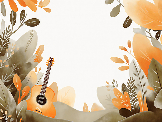 JPG 식물 감정 예술 음악 컬러 백그라운드 잎 일러스트 자연 따뜻함 풍경 여름 평화 고요 기타 조화 산들바람 창의력 스타일 국내일러스트 AI일러스트 AI콘텐츠 계절 컨셉 현악기 바람 문화예술 생태계 파일형식